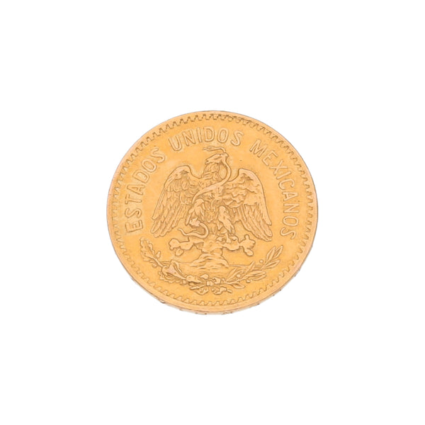 Moneda de cinco pesos oro mexicano amarillo 21.6 kilates.