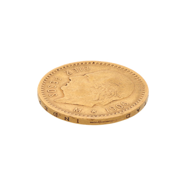 Moneda de diez pesos oro mexicano amarillo 21.6 kilates.