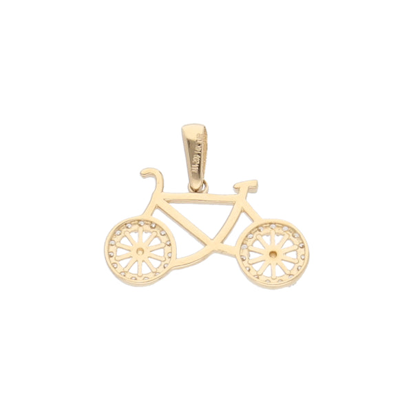 Dije diseño especial motivo bicicleta con sintéticos en oro amarillo 14 kilates.