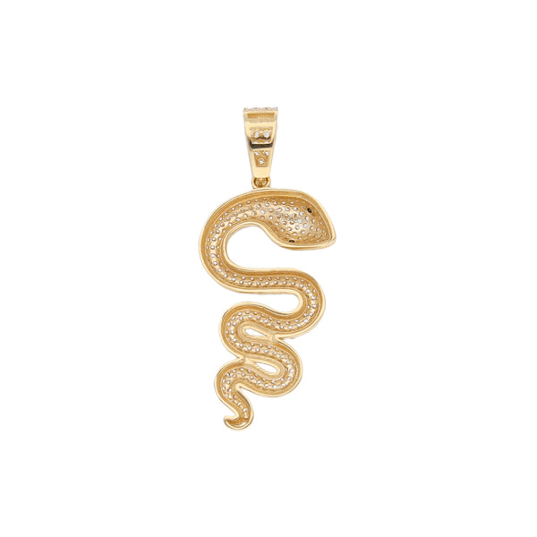 Dije diseño especial motivo serpiente con sintéticos en oro amarillo 14 kilates.