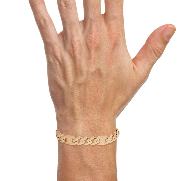 Pulsera eslabón combinado con sintéticos en oro dos tonos 14 kilates.