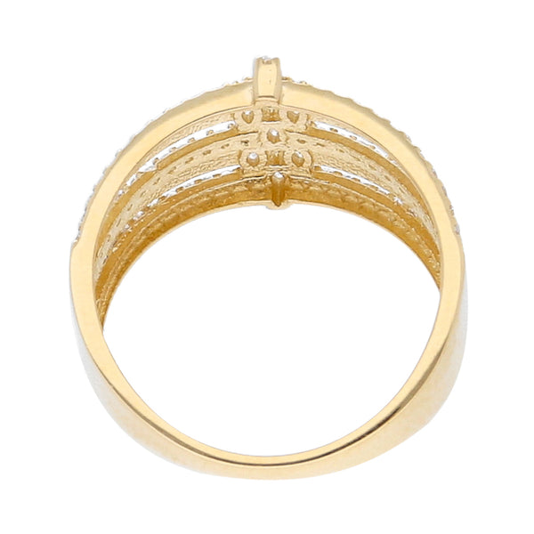 Anillo calado con sintéticos en oro amarillo 14 kilates.