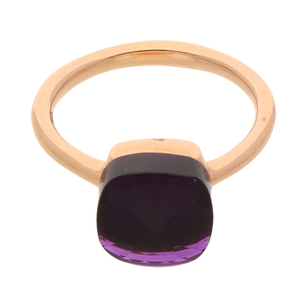 Anillo tubular con amatista en oro rosa 14 kilates.