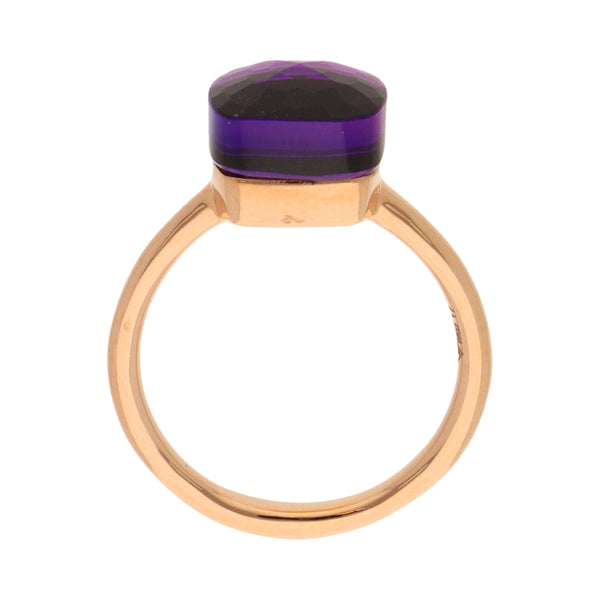 Anillo tubular con amatista en oro rosa 14 kilates.