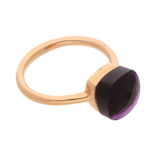 Anillo tubular con amatista en oro rosa 14 kilates.