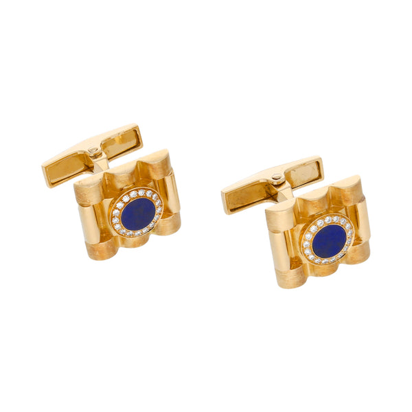 Mancuernillas diseño estilizado con lapislazuli y diamantes en oro amarillo 18 kilates.