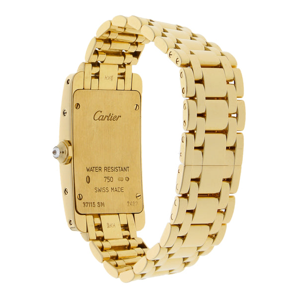 Reloj Cartier para dama modelo Tank Américaine en oro amarillo 18 kilates.