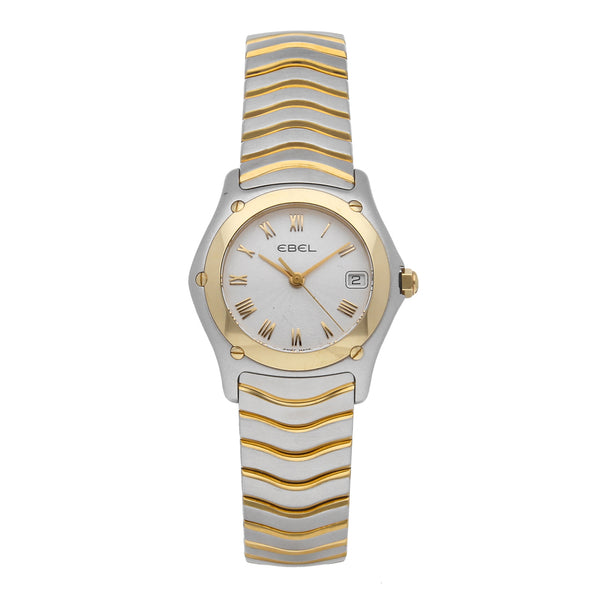 Reloj Ebel para dama modelo Classic Wave en acero vistas oro amarillo 18 kilates.