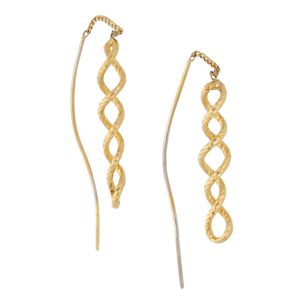 Aretes diseño especial con colgantes en oro amarillo 14 kilates.