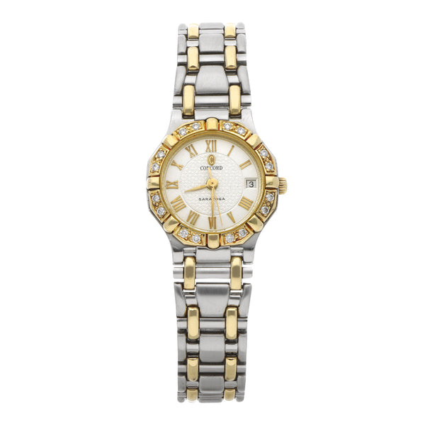 Reloj Concord para dama modelo Saratoga vistas en oro amarillo 18 kilates.