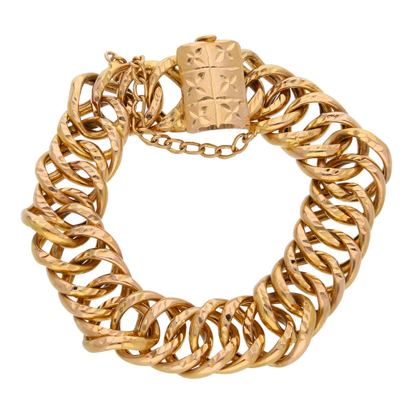 Pulsera eslabón encontrado doble en oro amarillo 22 kilates.