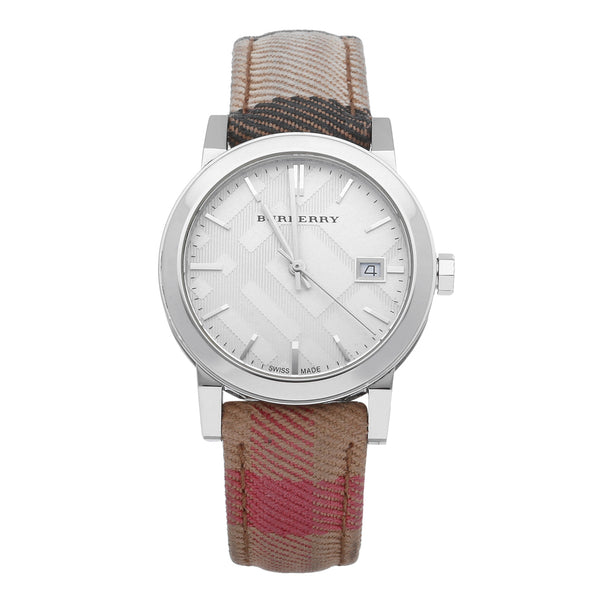 Reloj Burberry para dama en acero inoxidable correa textil.