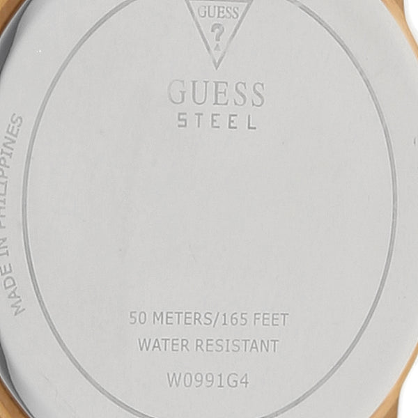 Reloj Guess para caballero en acero chapa correa caucho.