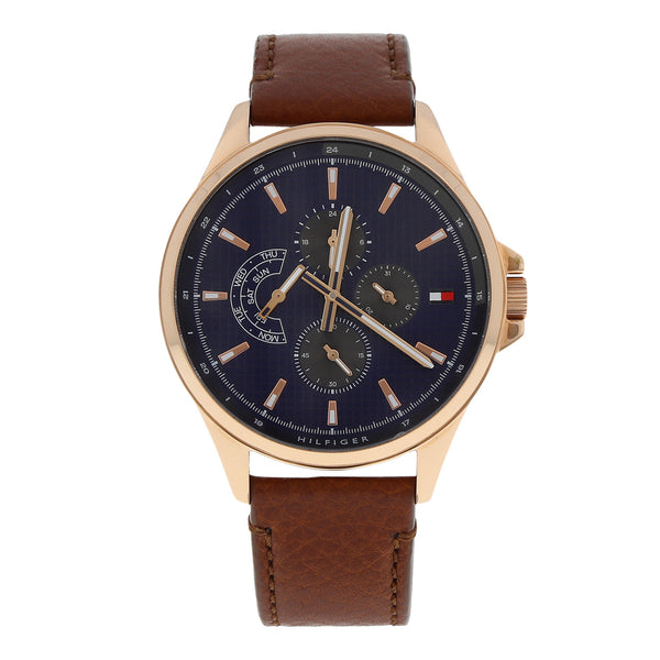 Reloj Tommy Hilfiger para caballero en acero chapa correa piel.