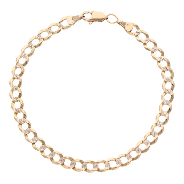 Pulsera eslabón barbado diamantado en oro amarillo 14 kilates.