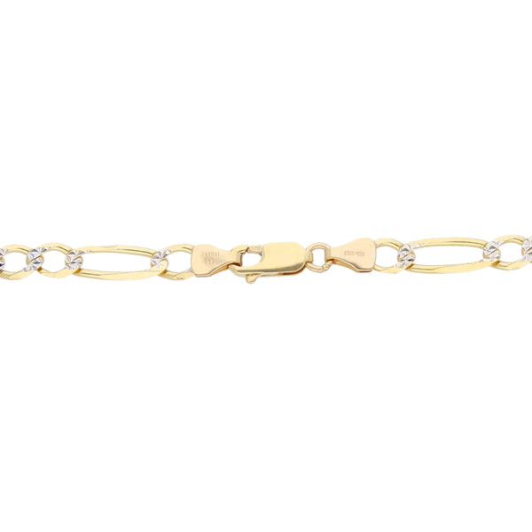 Pulsera de tres eslabones por uno diamantados en oro amarillo 14 kilates.