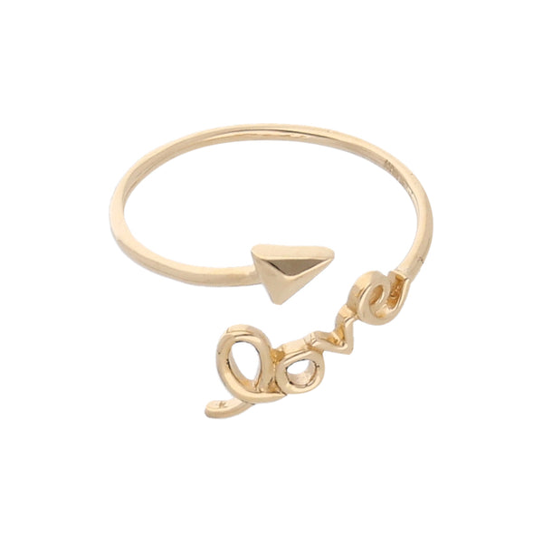 Anillo tubular abierto motivo letras en oro amarillo 14 kilates.