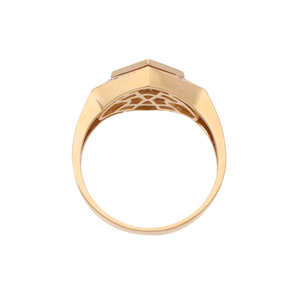 Anillo tipo sello con sintéticos en oro amarillo 14 kilates.