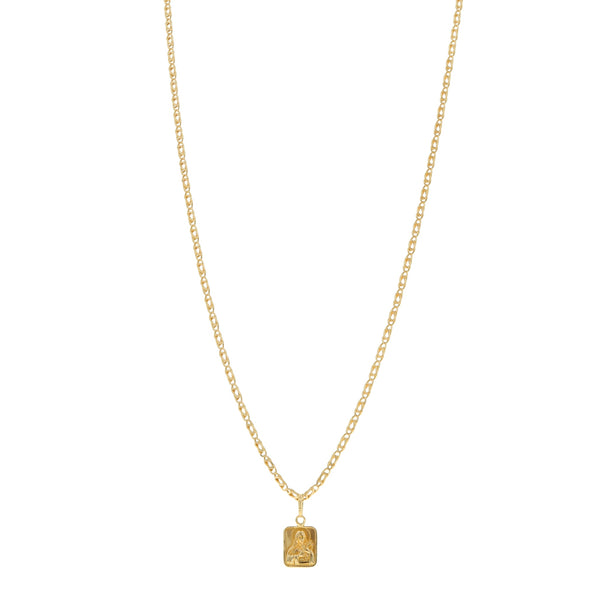 Collar eslabón nudo egipcio, medalla diseño especial en oro amarillo 14 kilates.