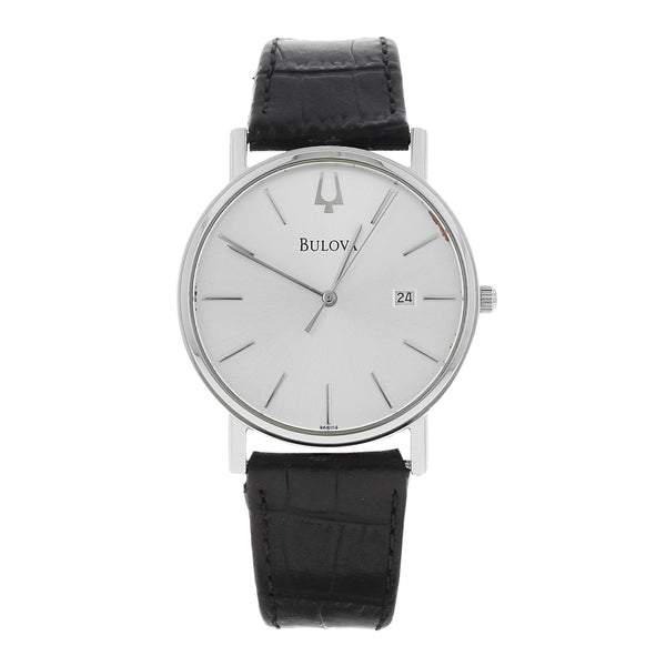 Reloj Bulova para caballero en acero inoxidable correa piel.