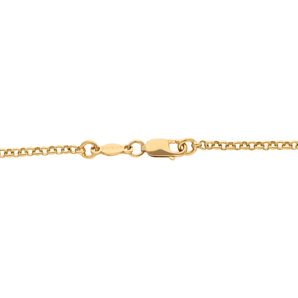 Pulsera eslabón cruzado, broqueles calados motivo corazones con sintéticos en oro amarillo 18 kilates.