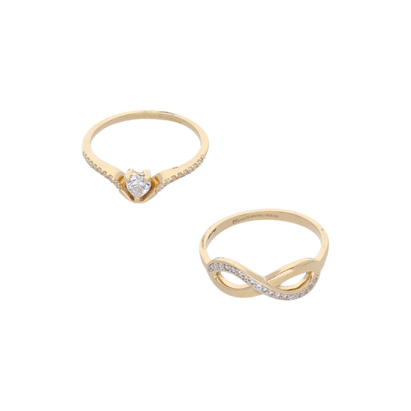 Dos anillos diseño especial con circonias en oro amarillo 14 kilates.