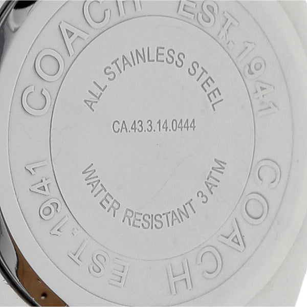 Reloj Coach para caballero en acero inoxidable correa piel.