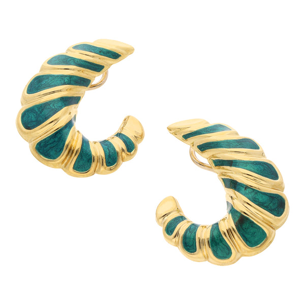 Aretes huecos con esmalte en oro dos tonos 18 kilates.