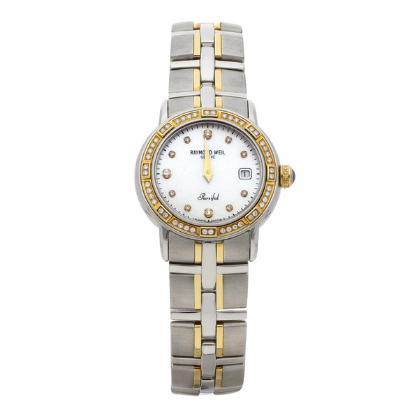 Reloj Raymond Weil para dama modelo Parsifal vistas en oro amarillo 18 kilates.