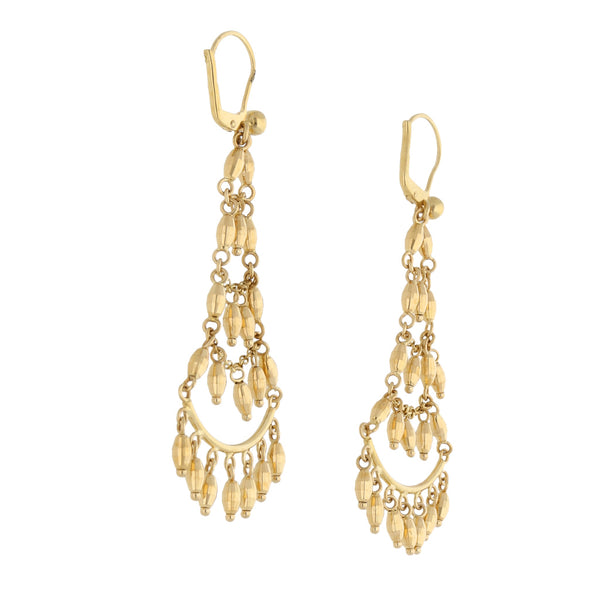 Aretes diseño italiano con colgantes en oro amarillo 18 kilates.