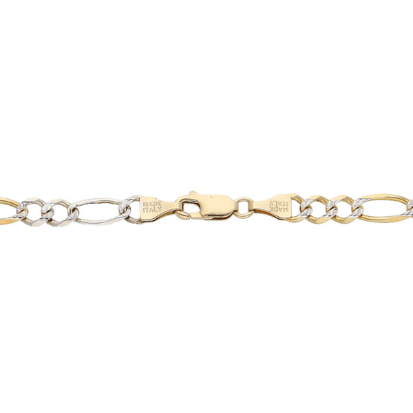 Pulsera de tres eslabones por uno diamantados en oro amarillo 14 kilates.