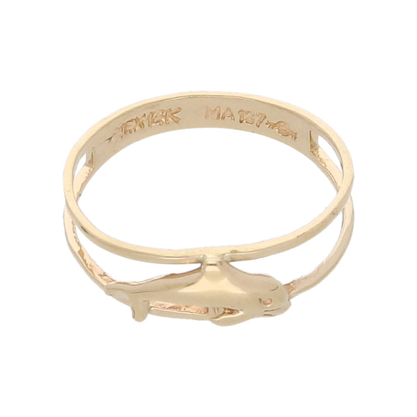 Anillo calado motivo delfin en oro amarillo 14 kilates.