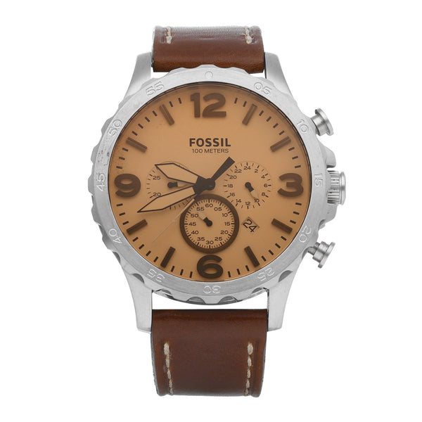 Reloj Fossil para caballero en acero inoxidable correa piel.