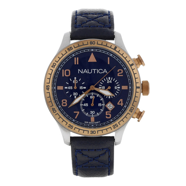 Reloj Nautica para caballero en acero inoxidable correa piel.