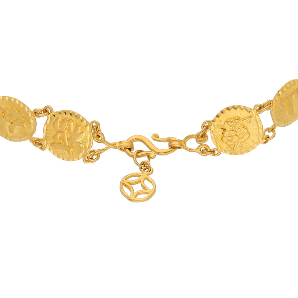 Pulsera eslabón articulado motivo signos orientales en oro amarillo 24 kilates.