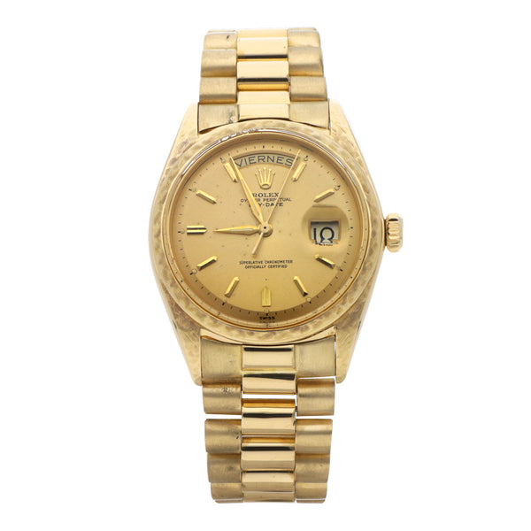 Reloj Rolex para caballero modelo Oyster Perpetual Day-Date en oro amarillo 18 kilates.