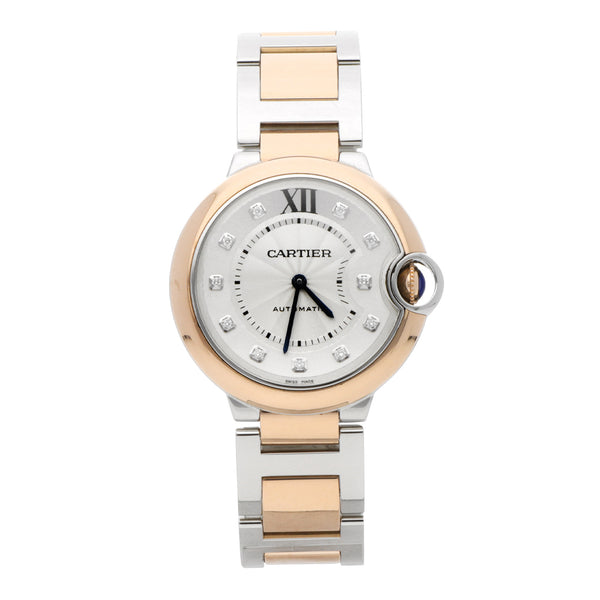 Reloj Cartier para dama modelo Ballon Bleu vistas en oro rosa 18 kilates.