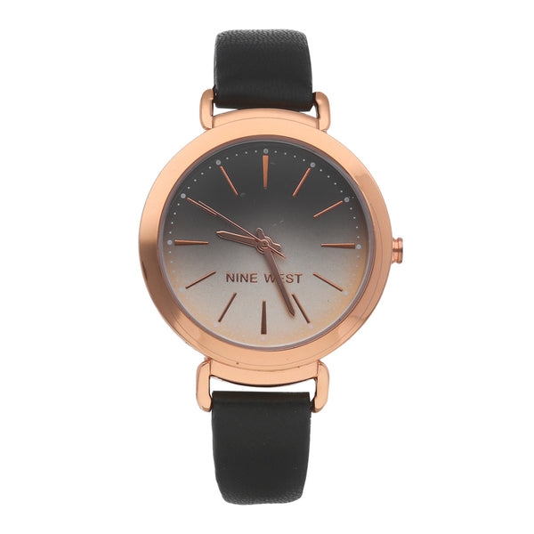 Reloj Nine West para dama en acero chapa correa piel-