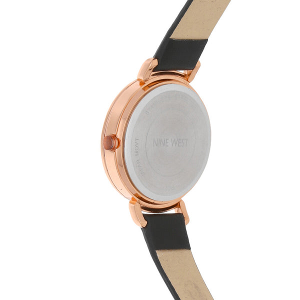 Reloj Nine West para dama en acero chapa correa piel-