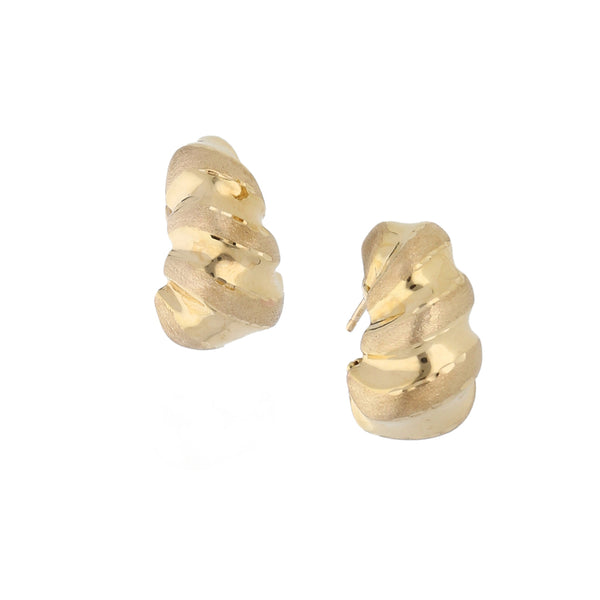 Aretes acanalados en oro dos tonos 14 kilates.