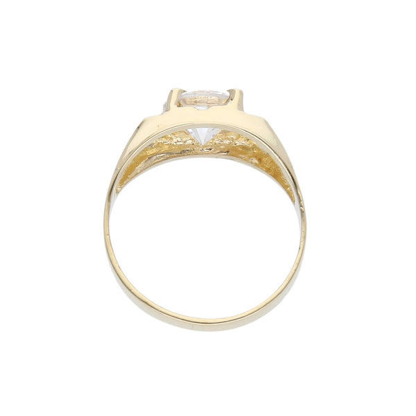 Anillo diseño especial con circonia en oro amarillo 14 kilates.