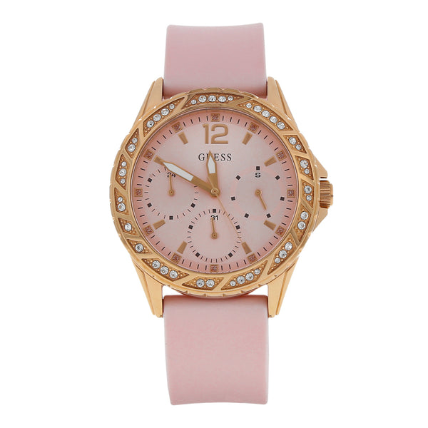 Reloj Guess para dama en acero chapa correa caucho