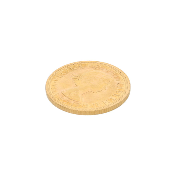 Moneda conmemorativa Regina Elizabeth II en oro amarillo 22 kilates.