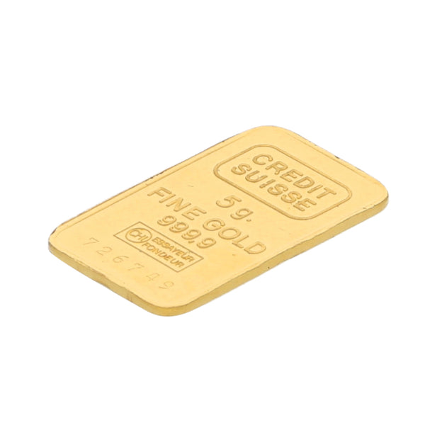 Crédito suizo de 5 gramos en oro amarillo 24 kilates.