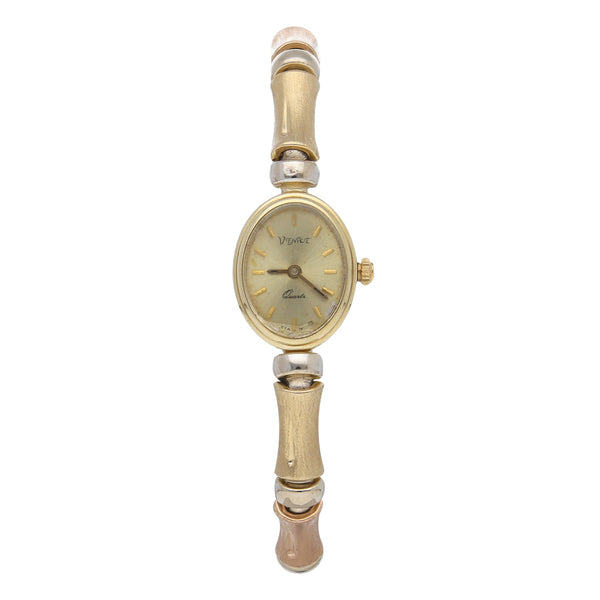 Reloj Venice para dama en oro tres tonos 14 kilates.