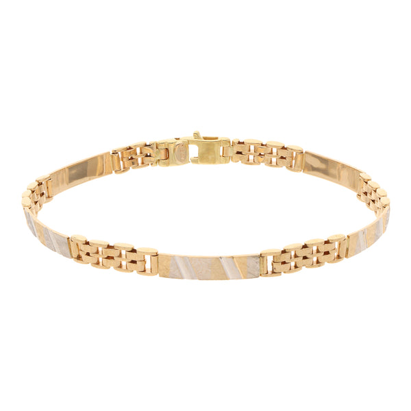 Pulsera diseño italiano eslabón combinado en oro dos tonos 14 kilates.