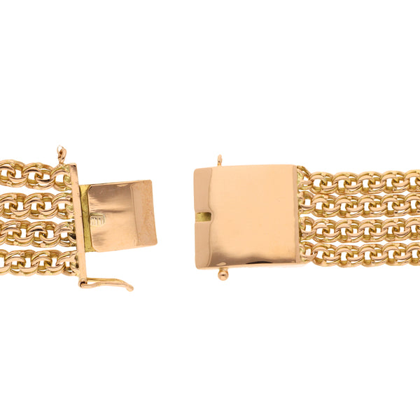 Pulsera cuatro hilos eslabón encontrado doble en oro amarillo 18 kilates.