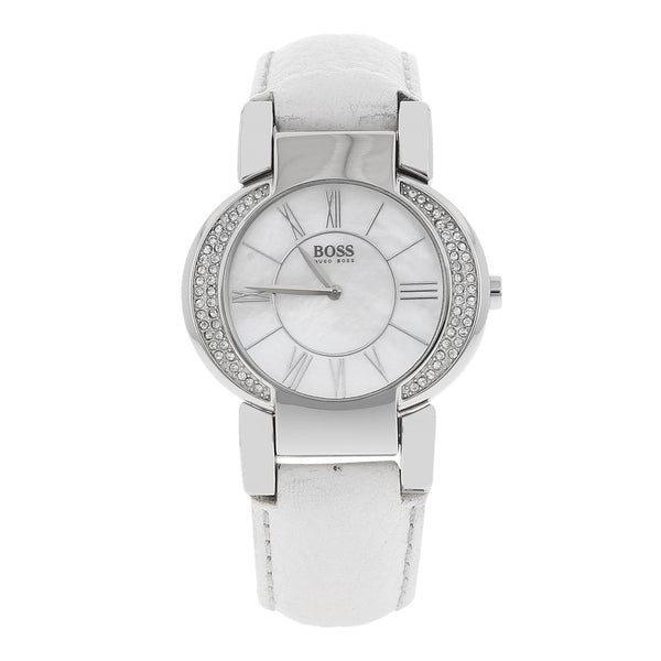 Reloj Hugo Boss para dama en acero inoxidable correa piel.