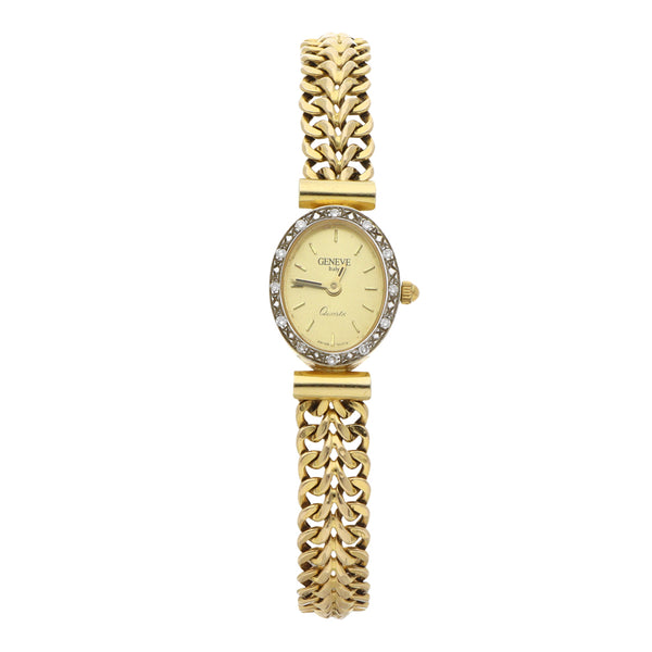 Reloj Geneve para dama correa en oro amarillo 14 kilates.