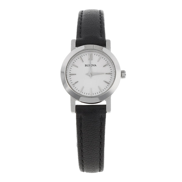 Reloj Bulova para dama en acero inoxidable correa piel.